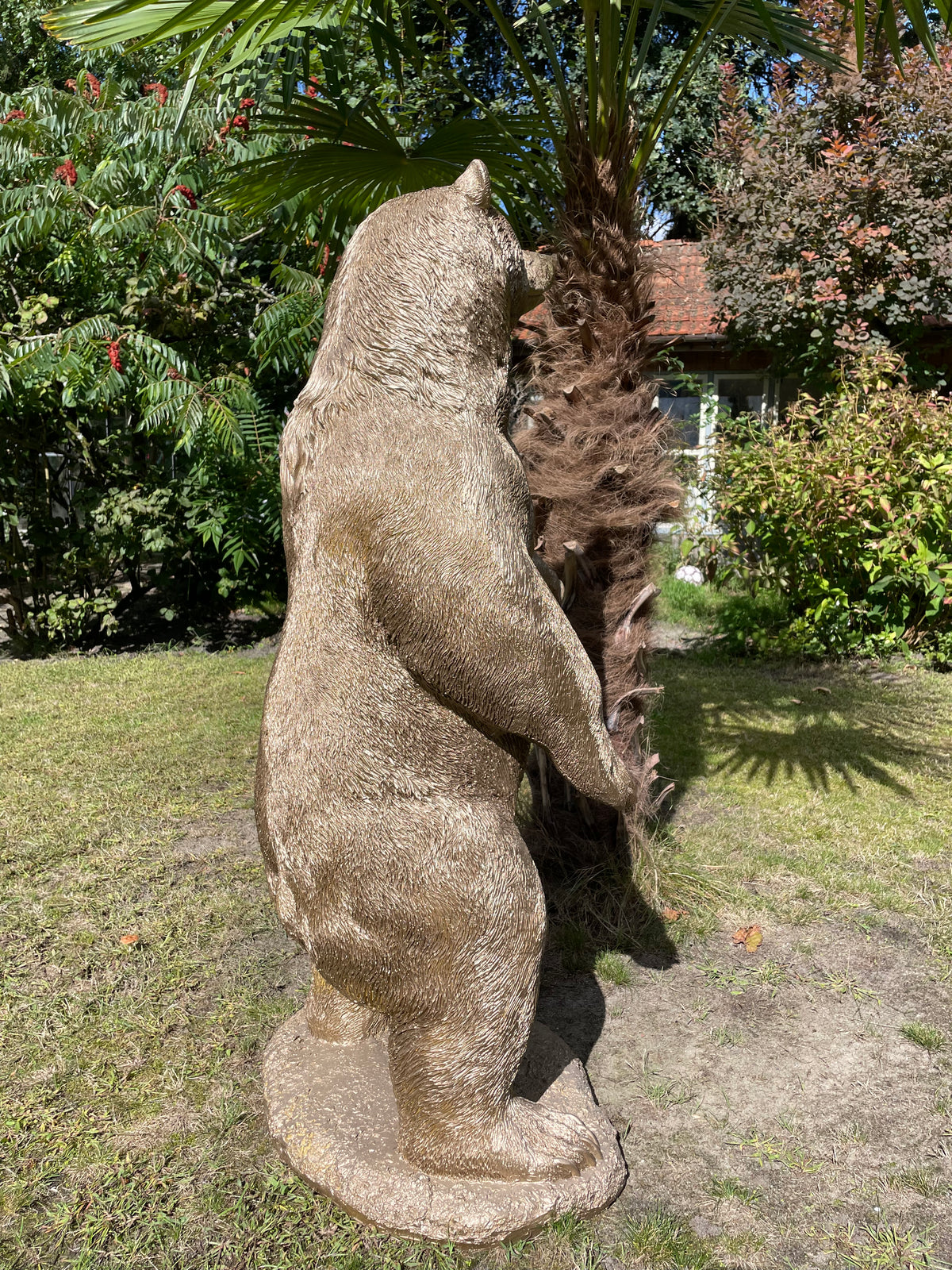 Beeld Beer, goud, tuin, gazon, manege, 120cm