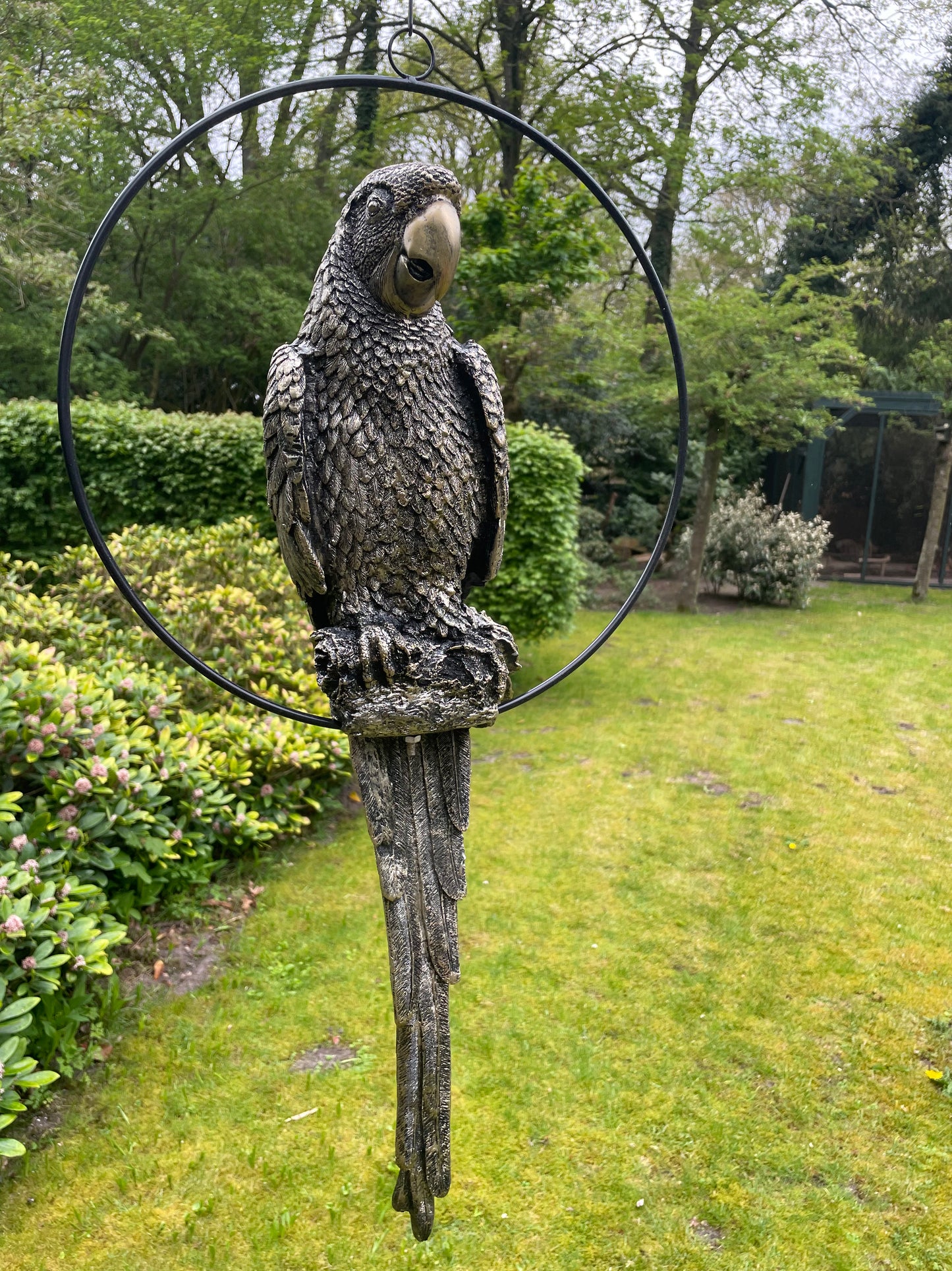 Beeld papegaai Antiek Goud tuin, zwembad, vijver, balkon 70cm