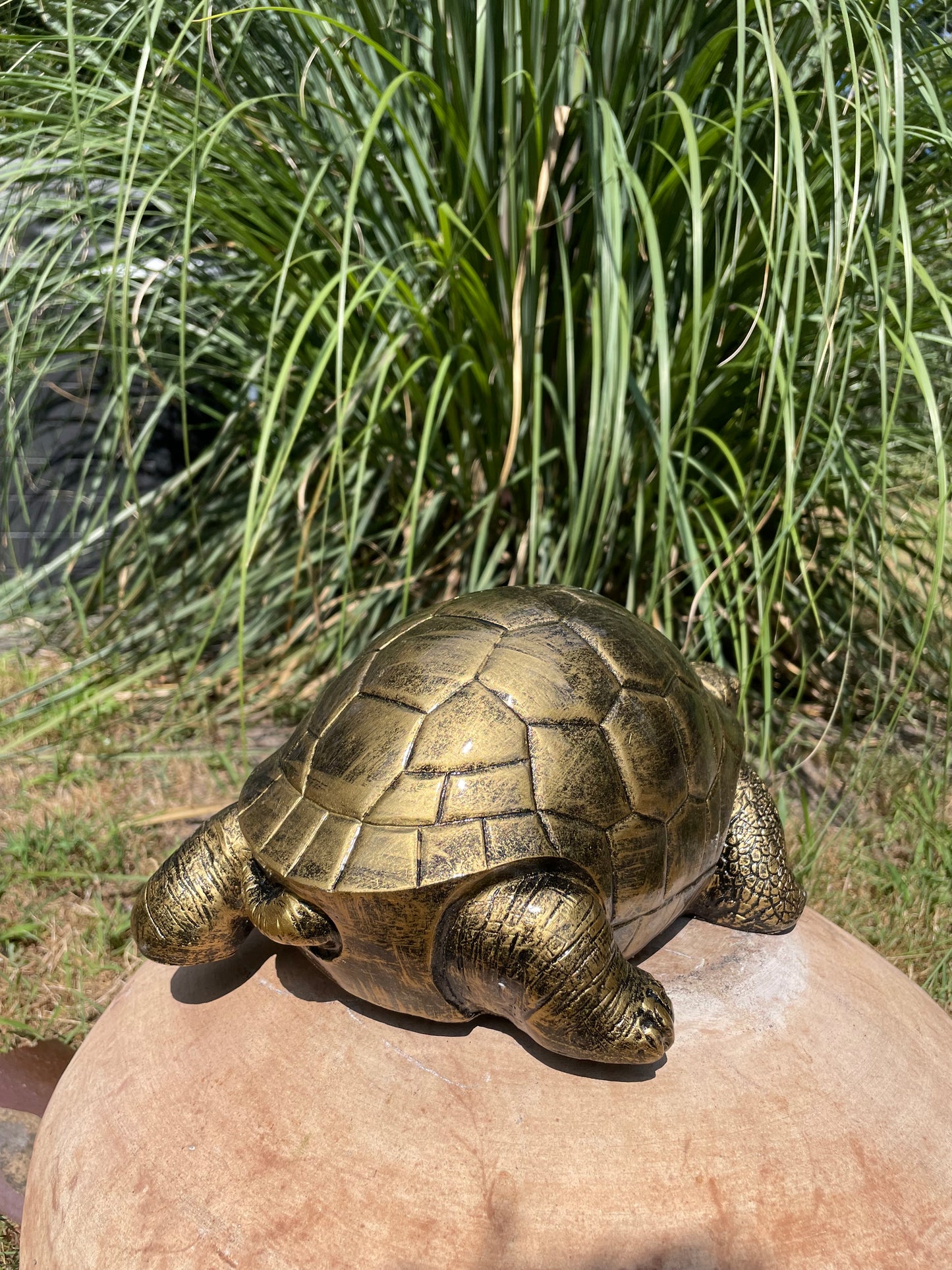 Beeld schildpad goud, gazon, tuin, vijver, 35 cm