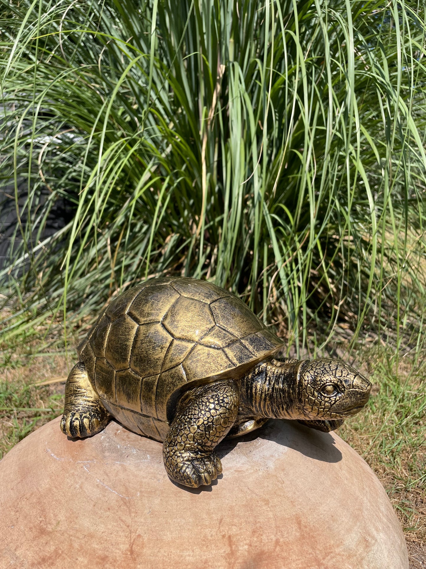 Beeld schildpad goud, gazon, tuin, vijver, 35 cm