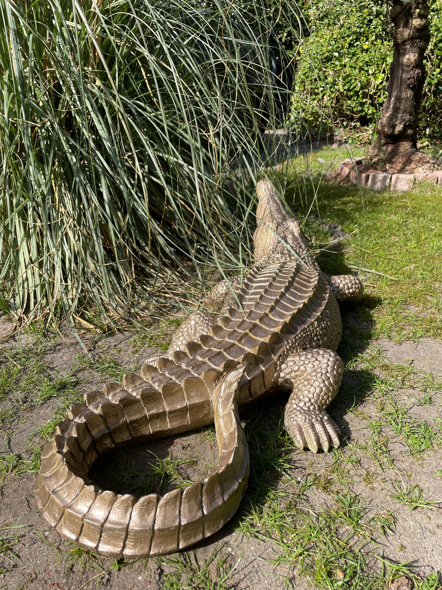 Beeld krokodil, Goud, zwembad, vijver, boerderij 100cm