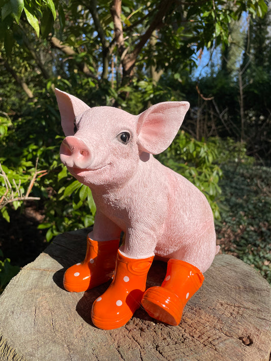 Varken laarsjes zittend, kinder, babykamer Oranje 25cm