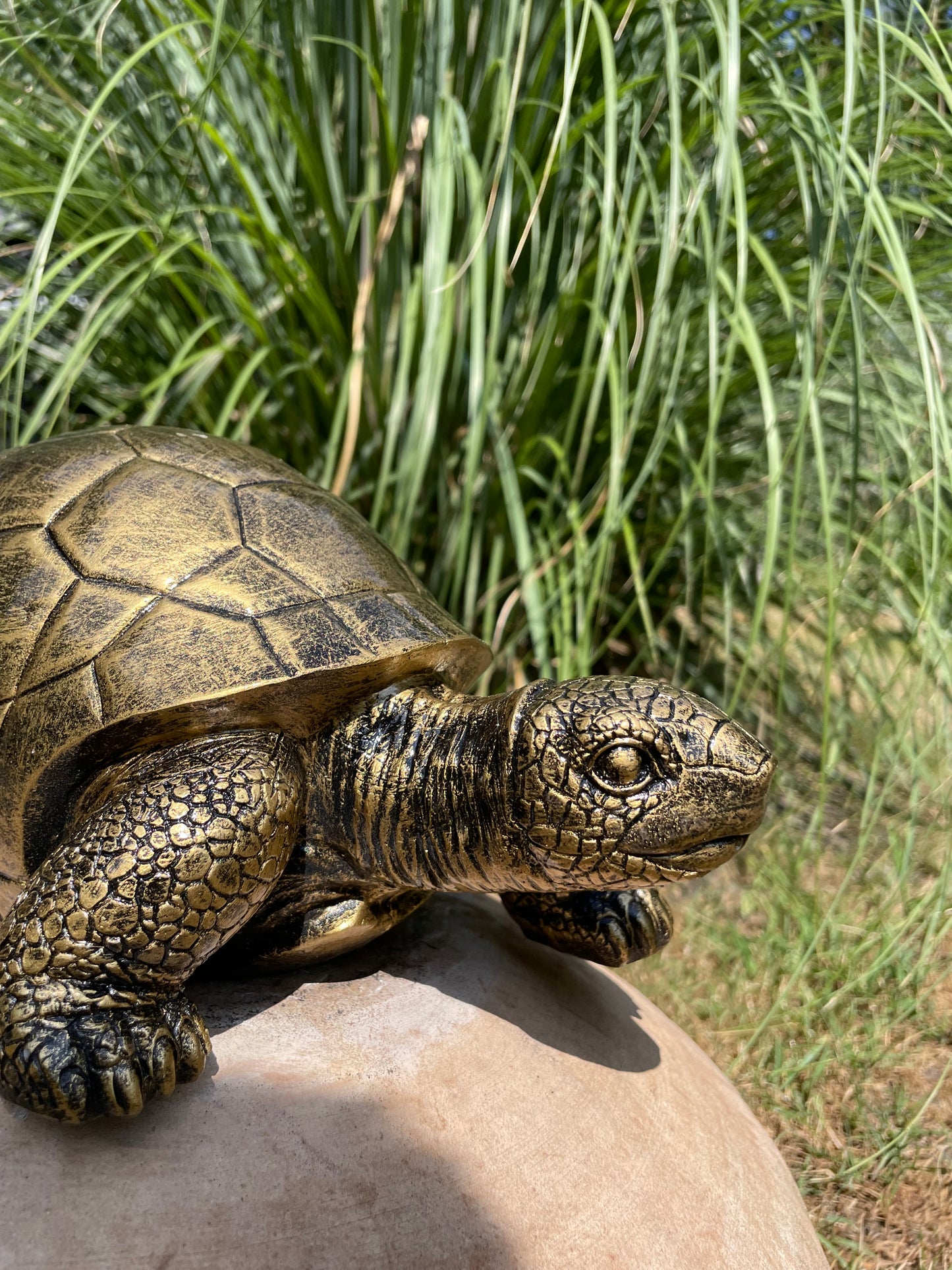 Beeld schildpad goud, gazon, tuin, vijver, 35 cm