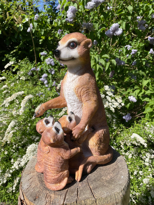 Beeld Stokstaart aap Drieling, tuin, vijver, dierentuin 40cm