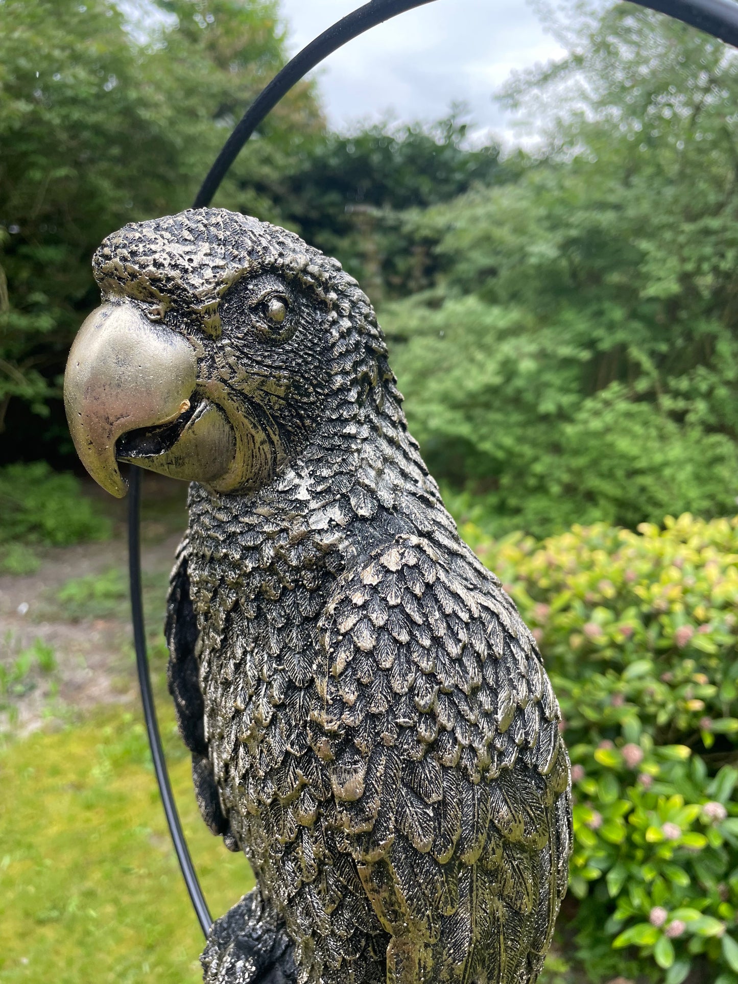 Beeld papegaai Antiek Goud tuin, zwembad, vijver, balkon 70cm