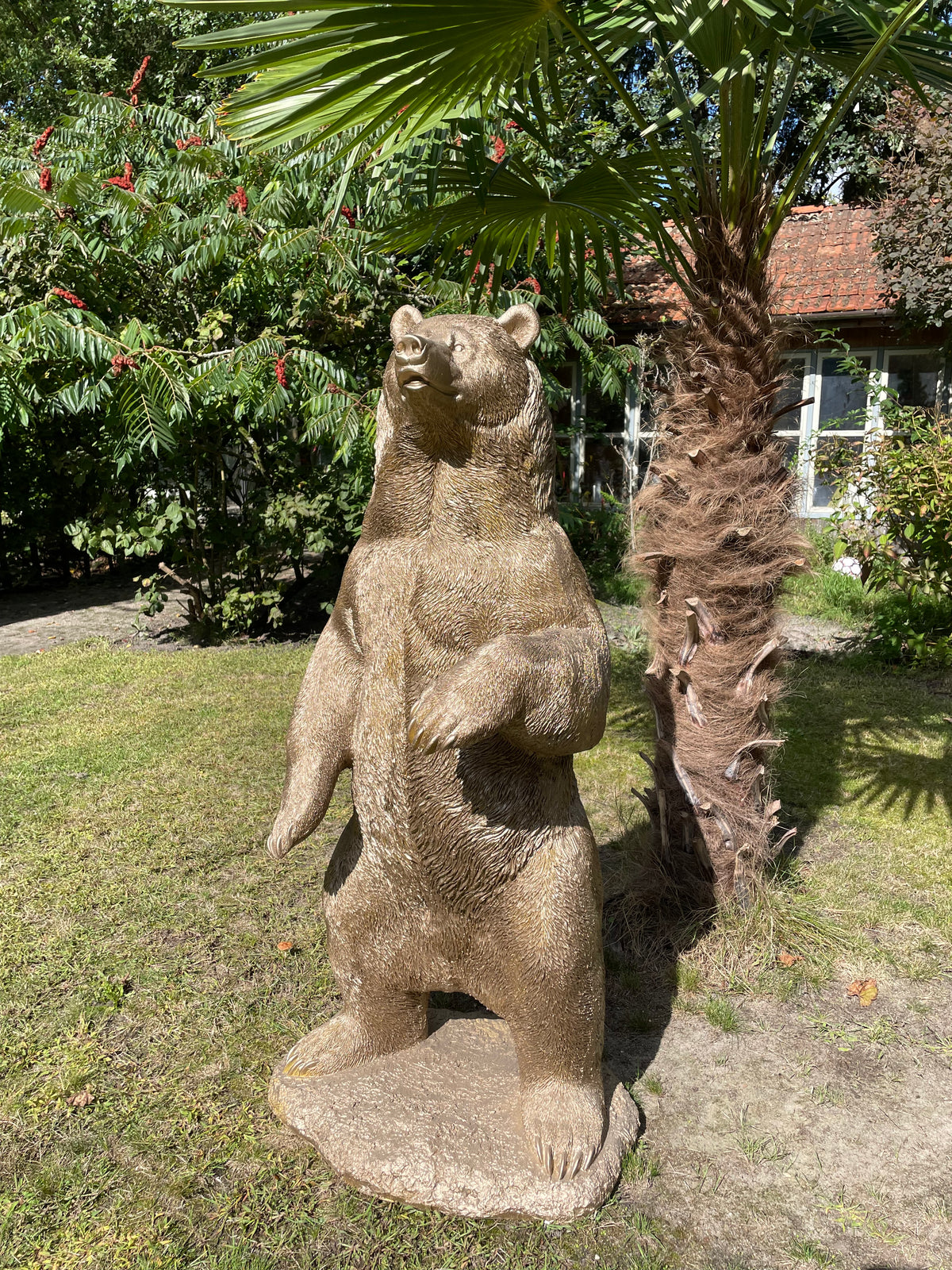 Beeld Beer, goud, tuin, gazon, manege, 120cm