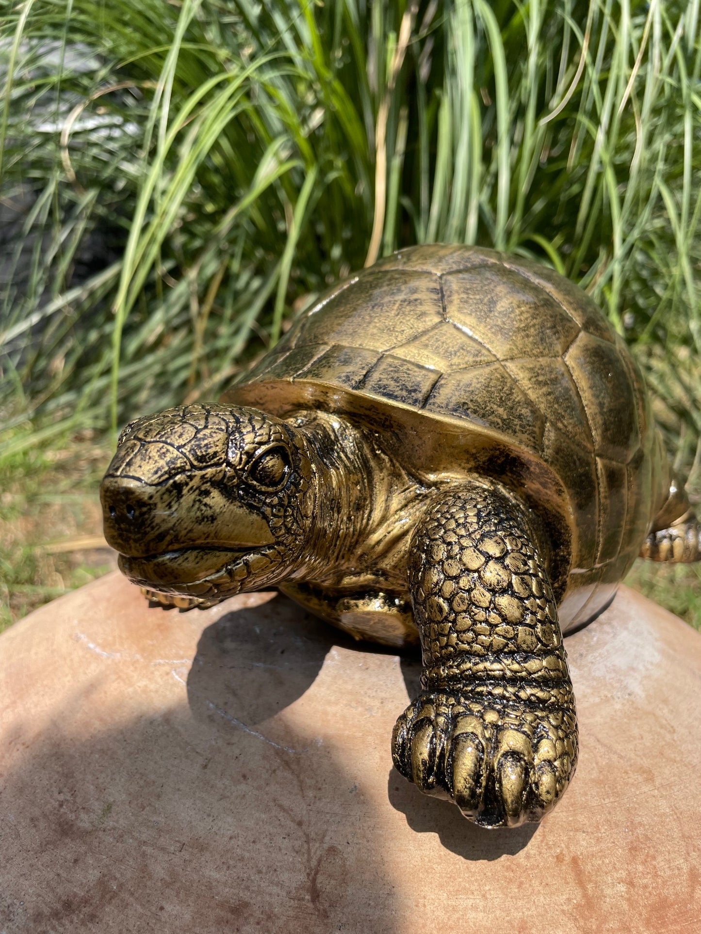 Beeld schildpad goud, gazon, tuin, vijver, 35 cm
