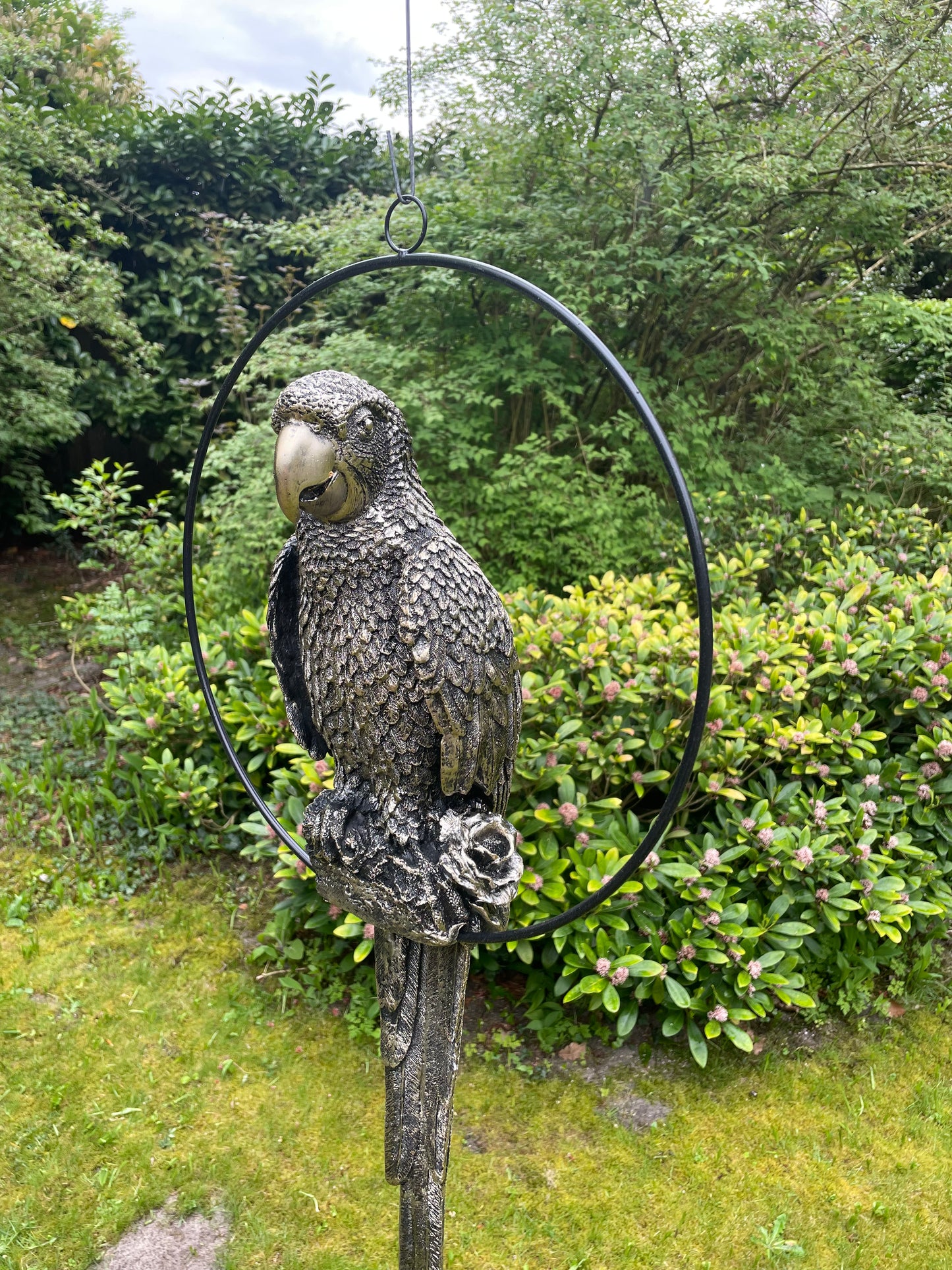 Beeld papegaai Antiek Goud tuin, zwembad, vijver, balkon 70cm