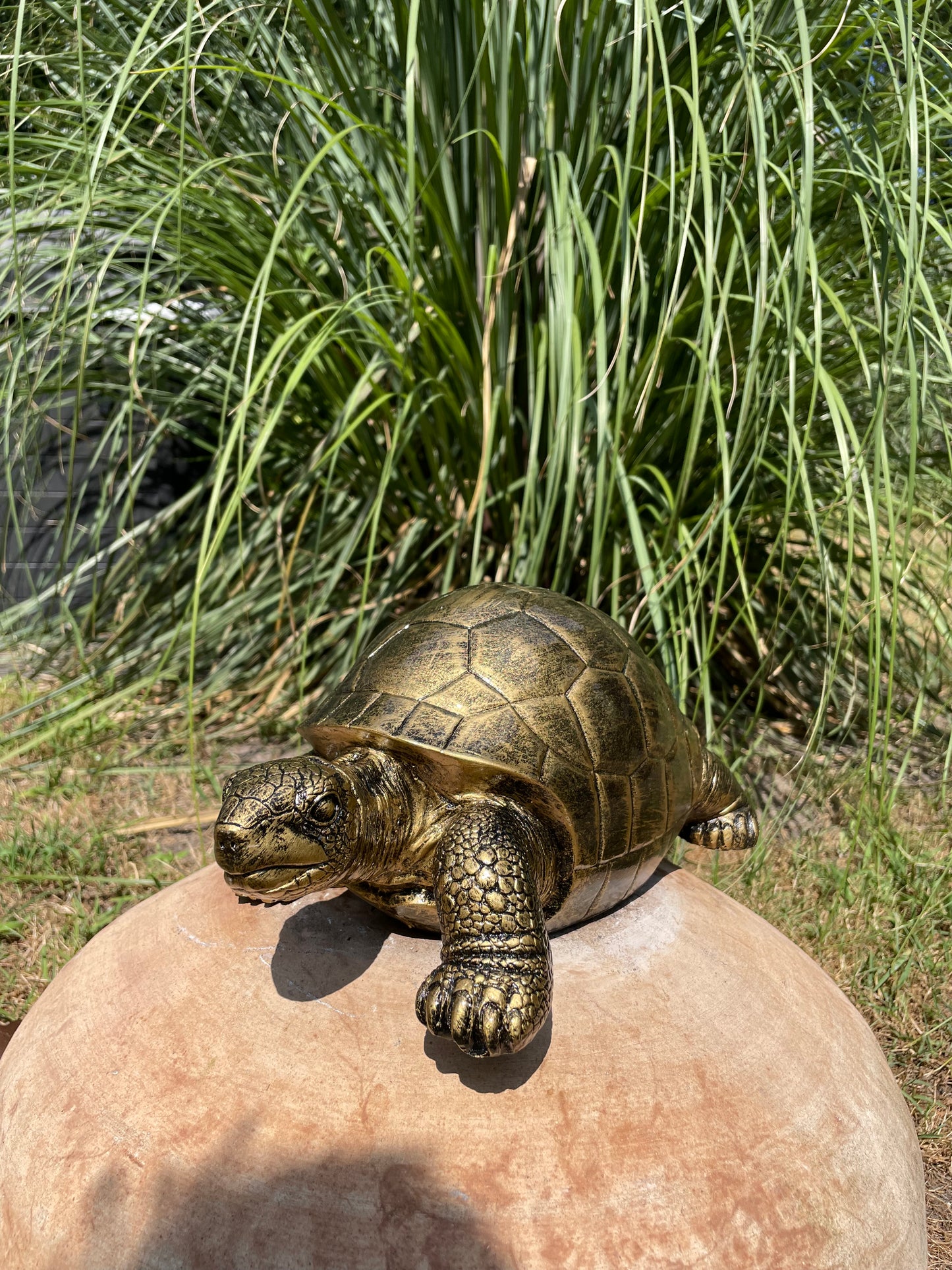 Beeld schildpad goud, gazon, tuin, vijver, 35 cm