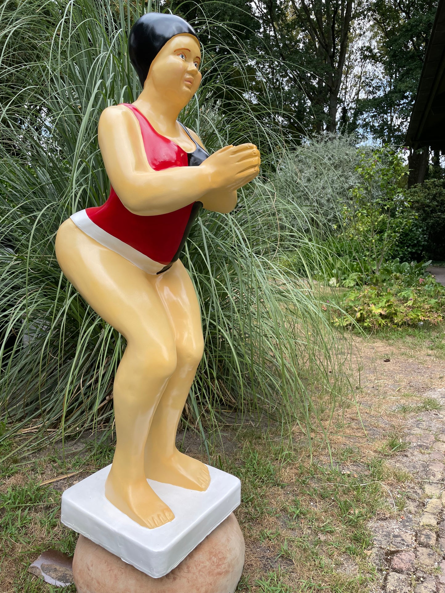 Duikende dame rood-zwart jacuzzi tuin, zwembad, vijver 115cm