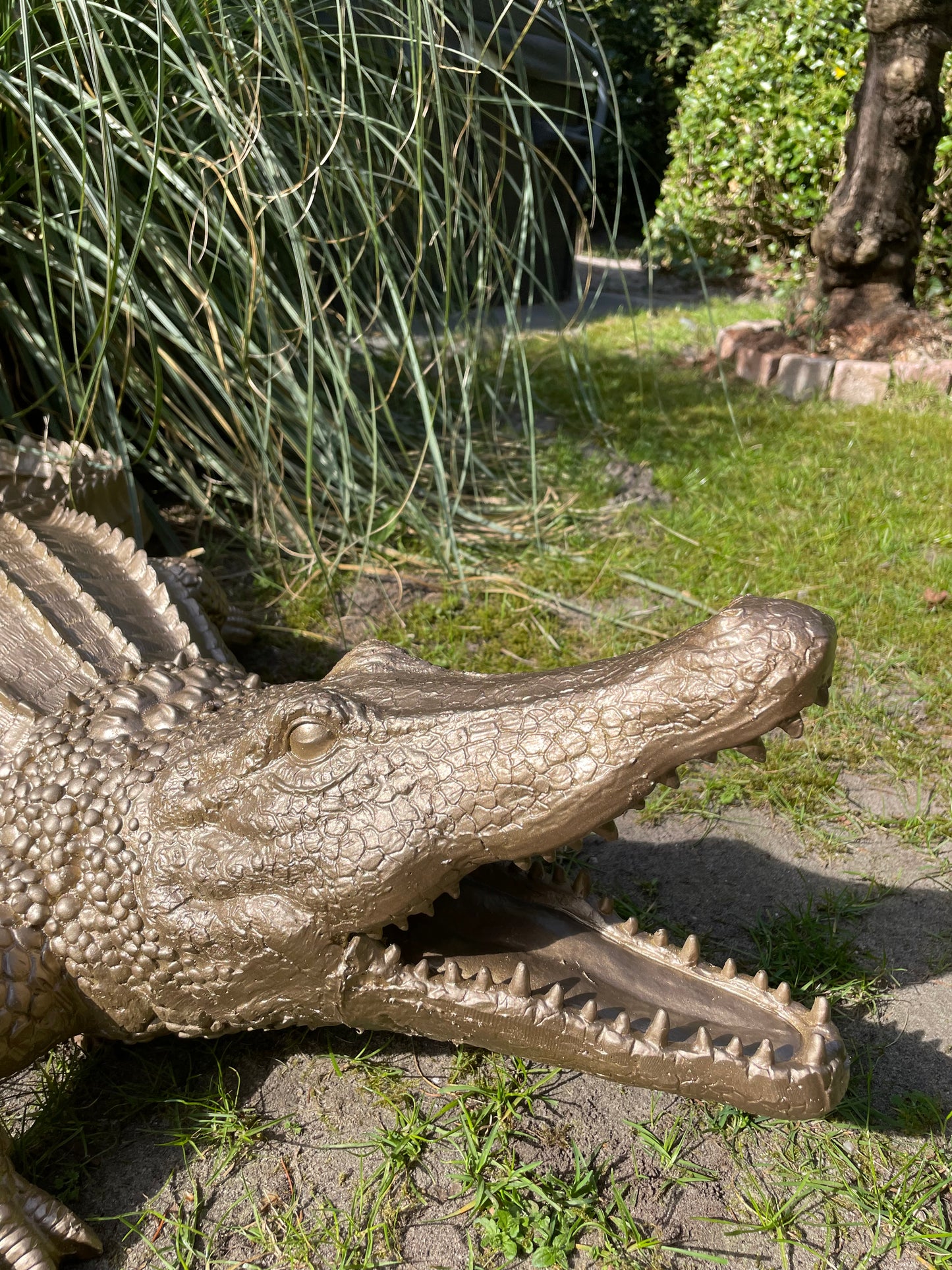 Beeld krokodil, Goud, zwembad, vijver, boerderij 100cm