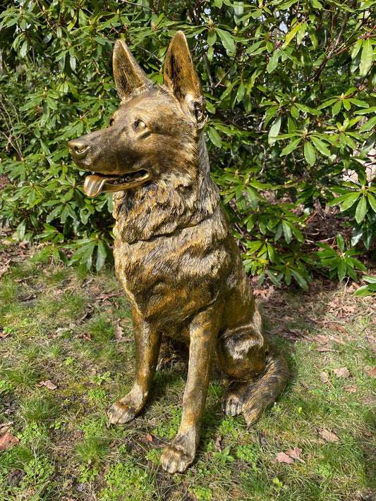 (Tuin)Beeld Duitse herder, honden, tuin, vijver, 75 cm