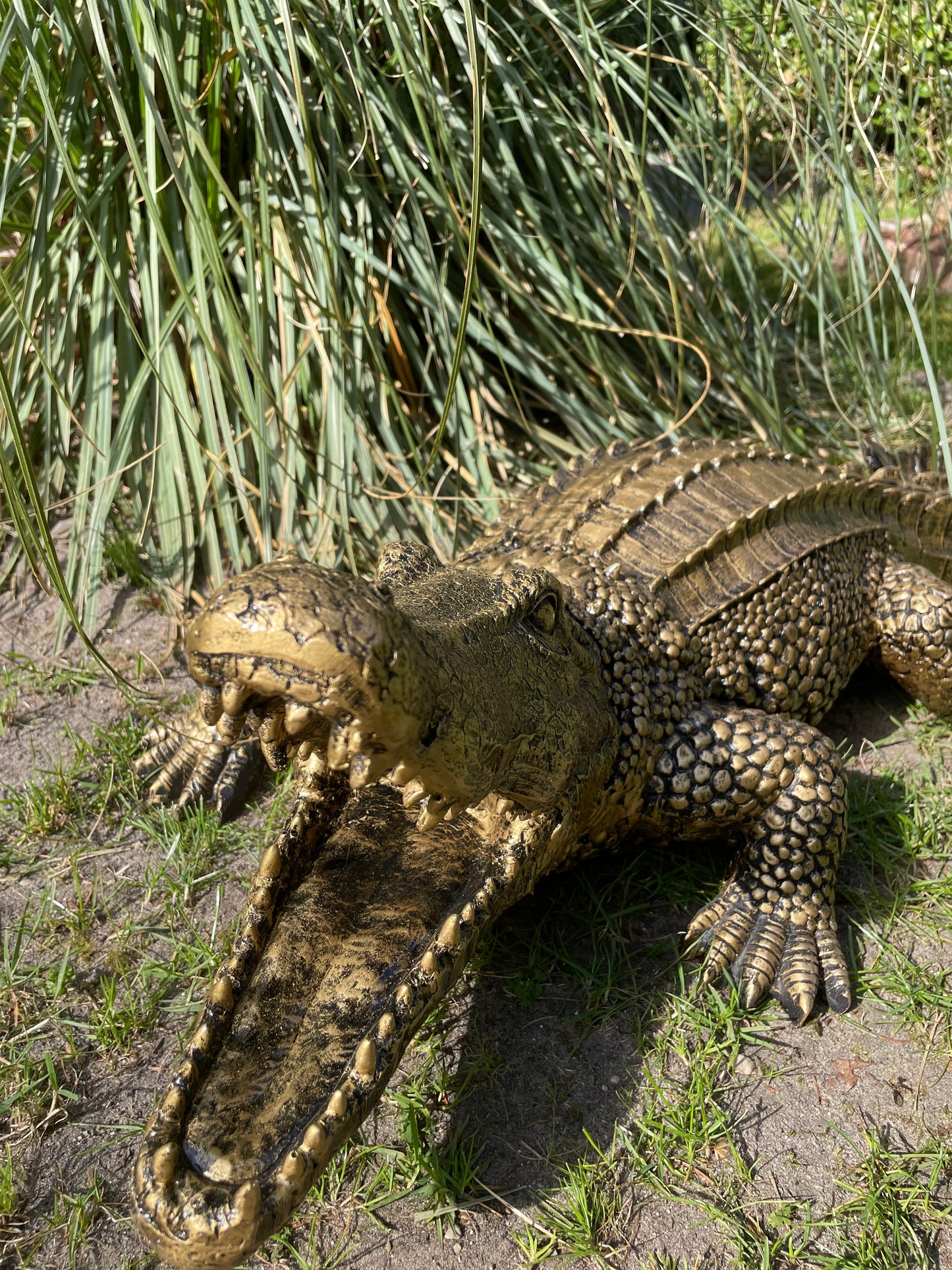 Beeld krokodil, Antiek Goud, zwembad, vijver, boerderij 100cm