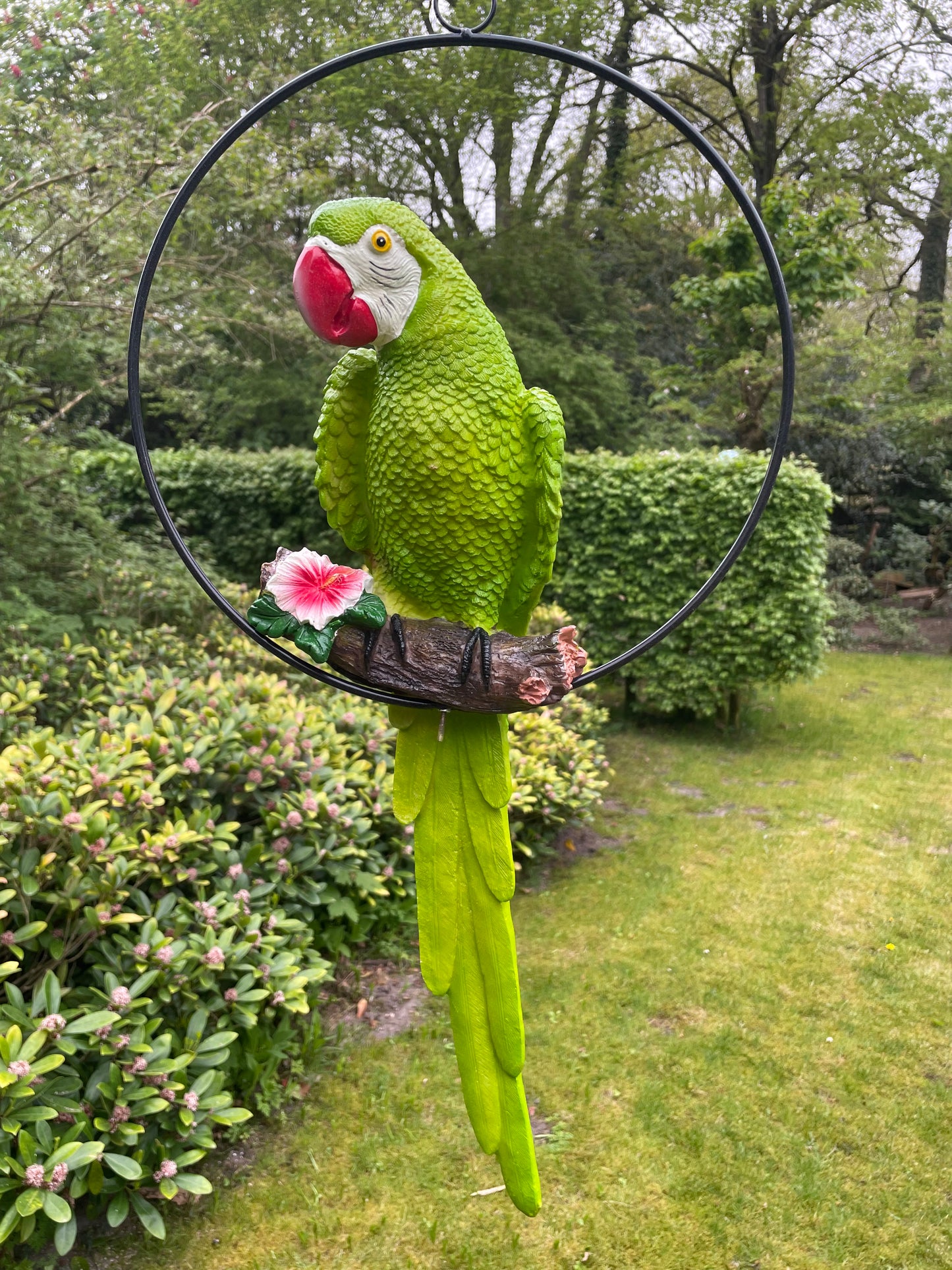 Beeld papegaai Groen, zwembad, vijver, tuin, balkon 50cm