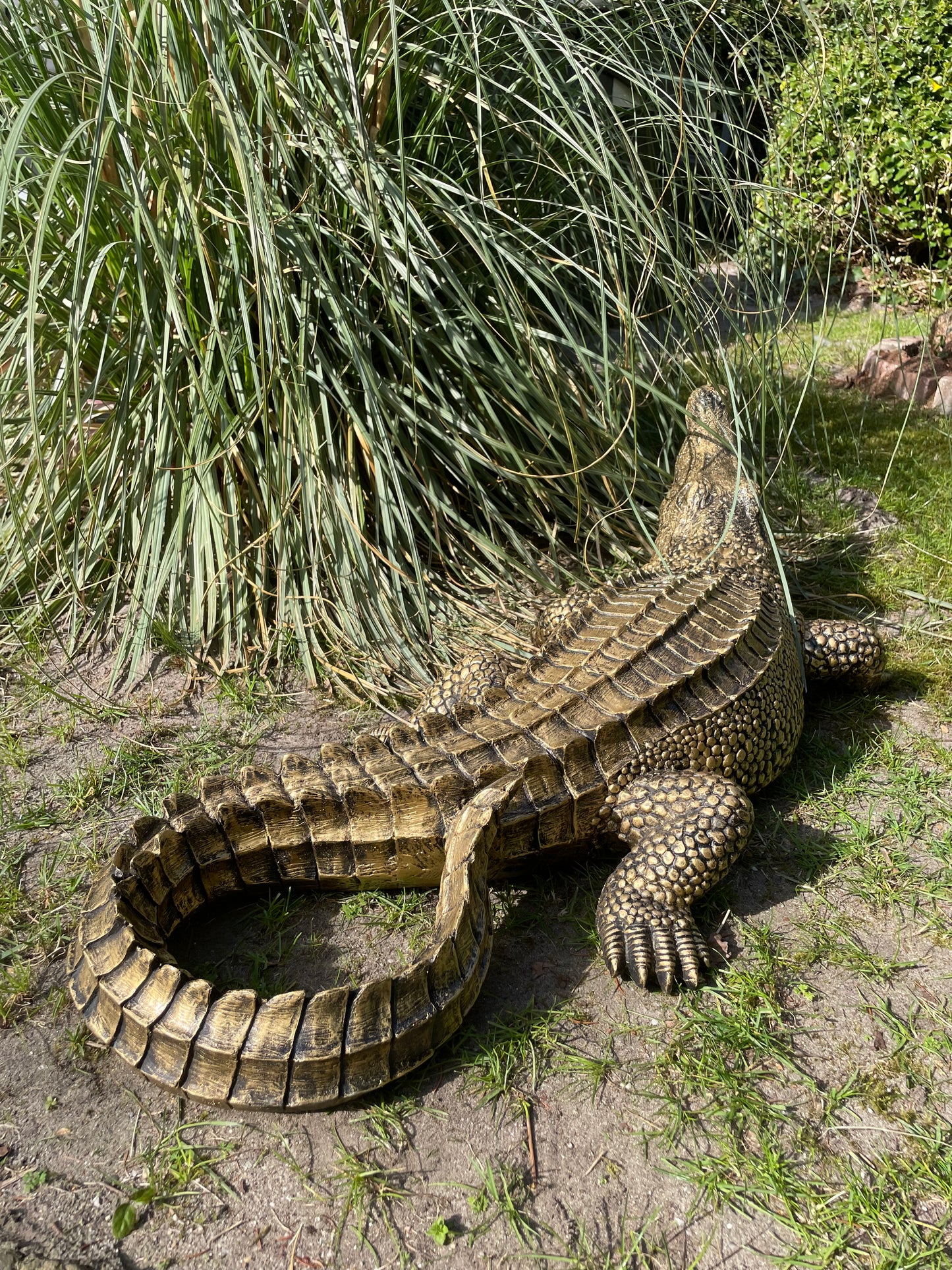 Beeld krokodil, Antiek Goud, zwembad, vijver, boerderij 100cm