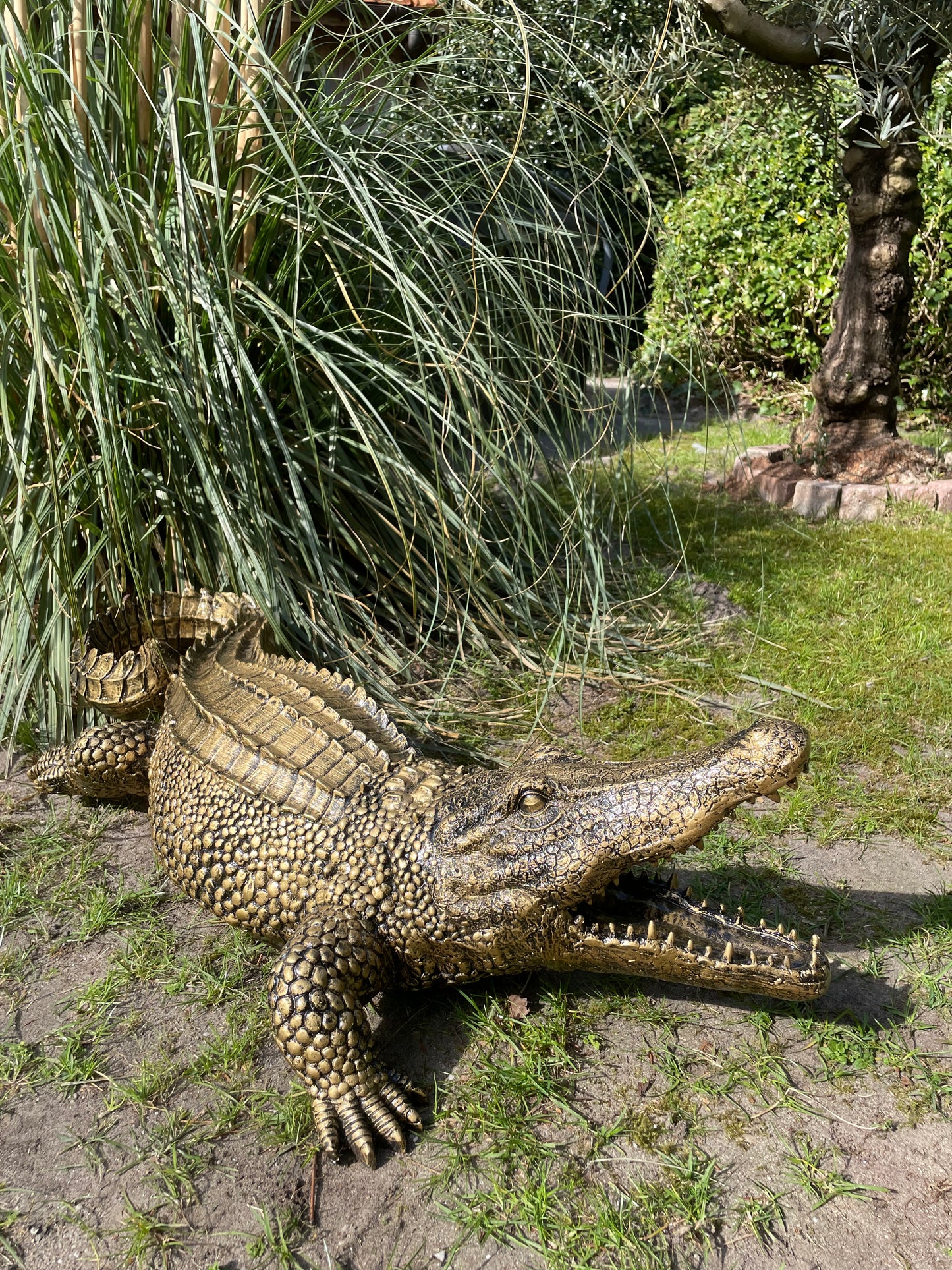 Beeld krokodil, Antiek Goud, zwembad, vijver, boerderij 100cm