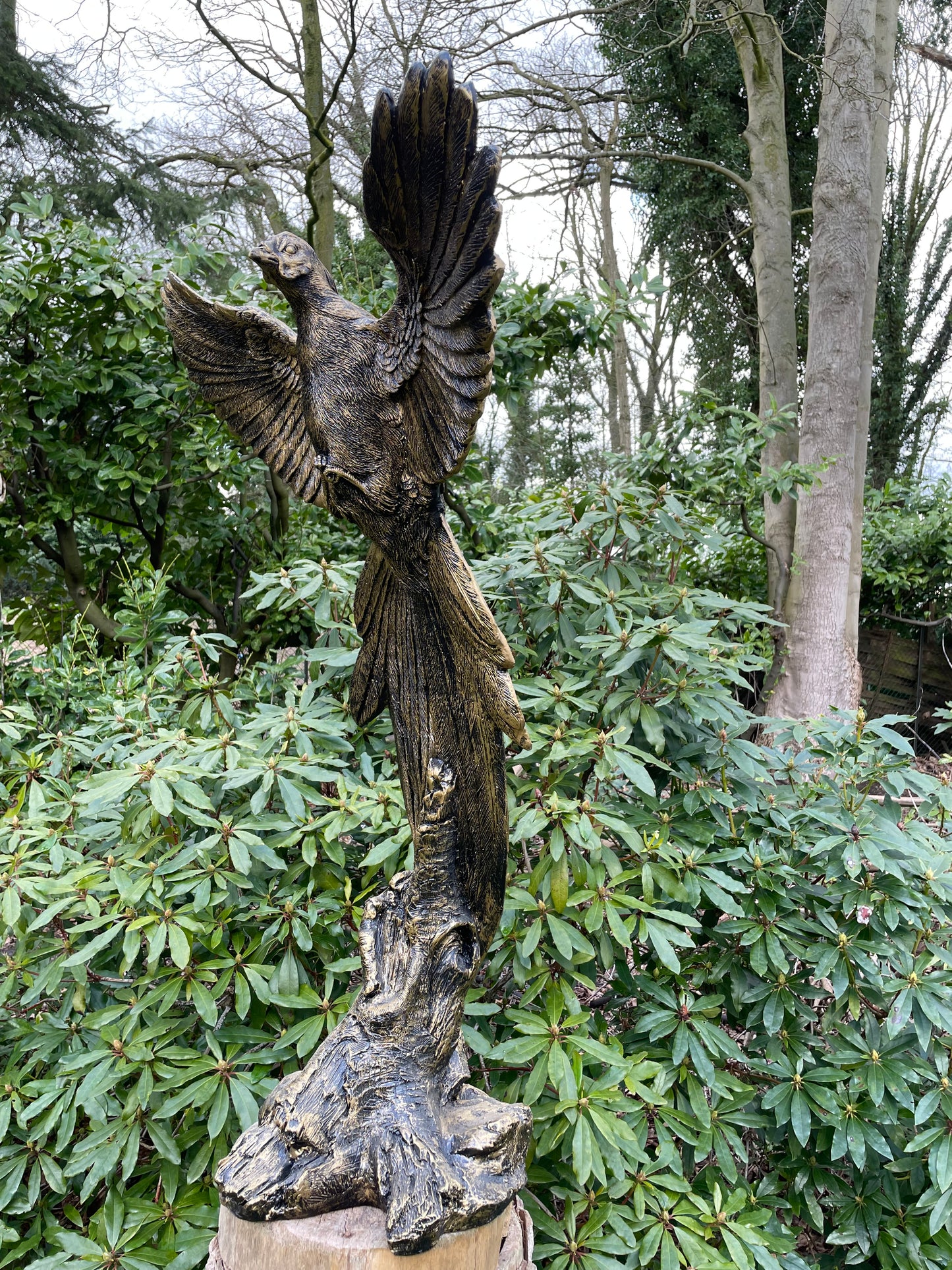 Beeld Feniks vogel op stam, tuin, vijver 100cm