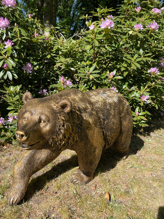 Beer lopend brons, vijver, gazon, dierentuin, 110cm