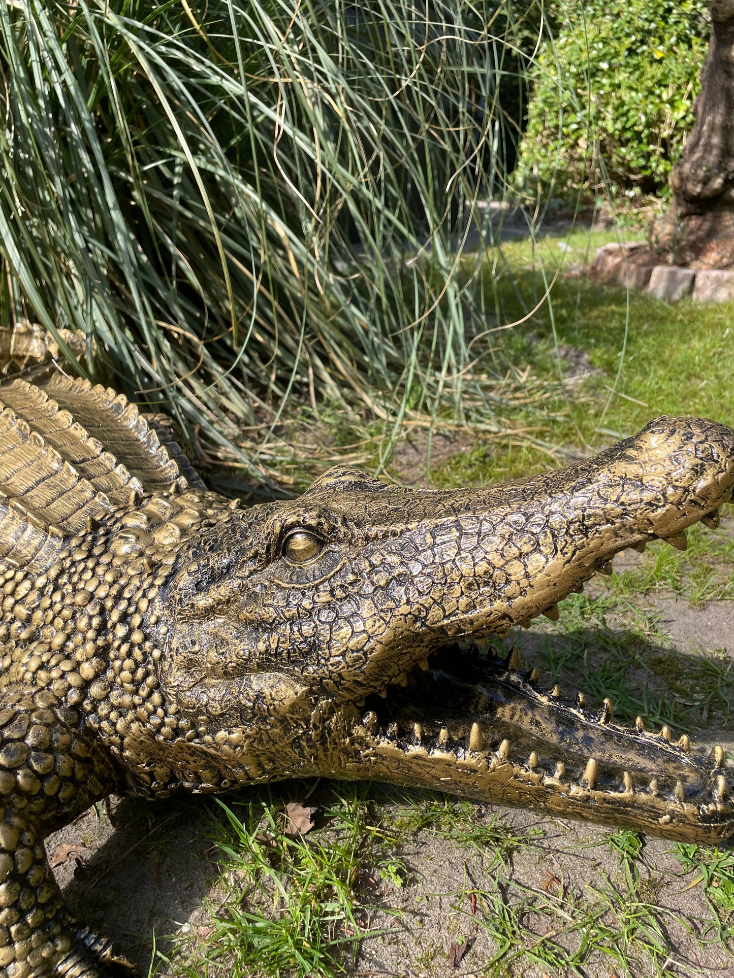 Beeld krokodil, Antiek Goud, zwembad, vijver, boerderij 100cm