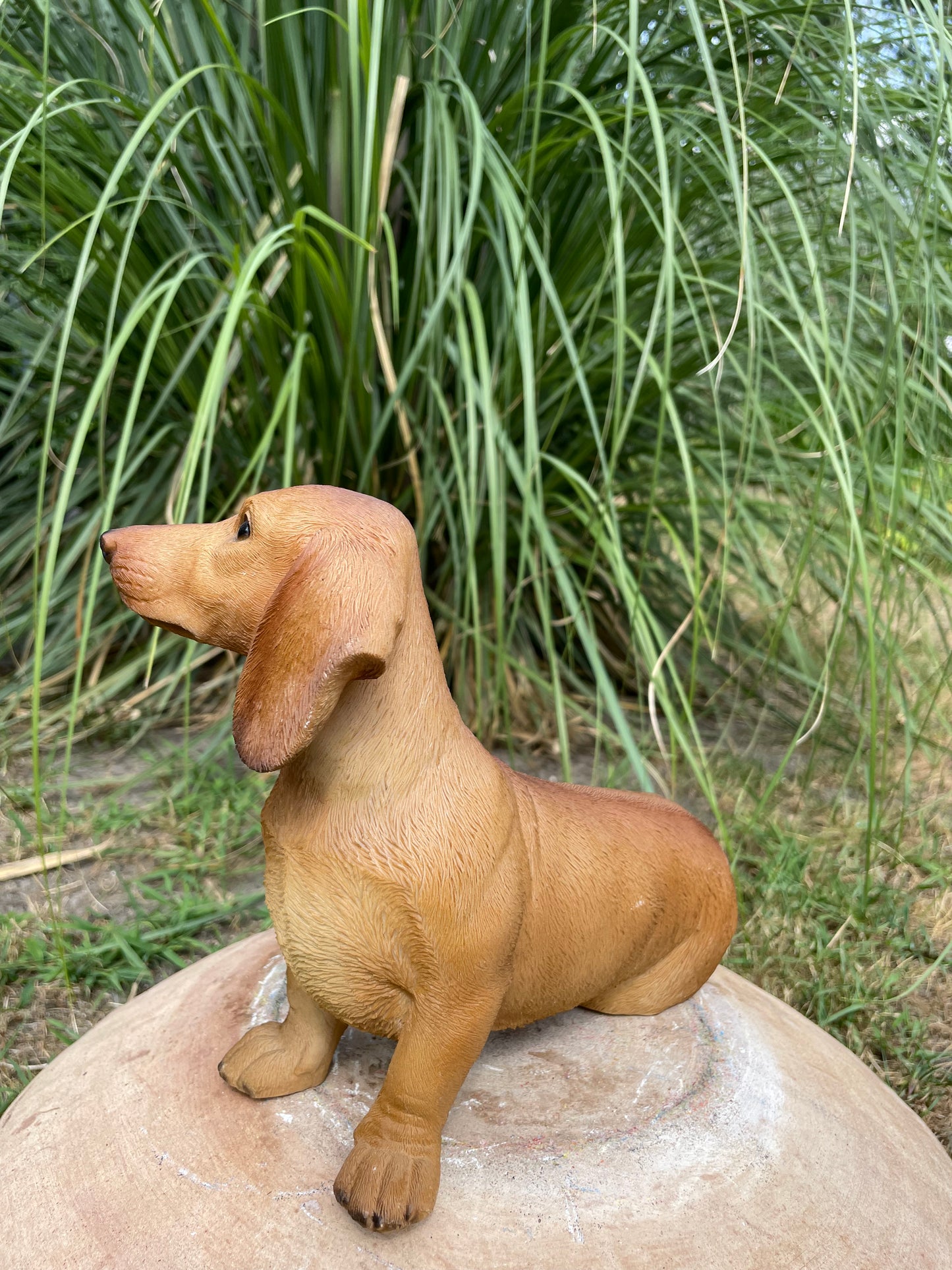 Beeld teckel, tekkel, zittend hond, tuin, gazon 30 cm