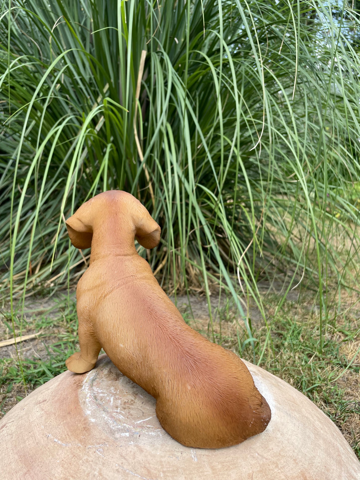 Beeld teckel, tekkel, zittend hond, tuin, gazon 30 cm