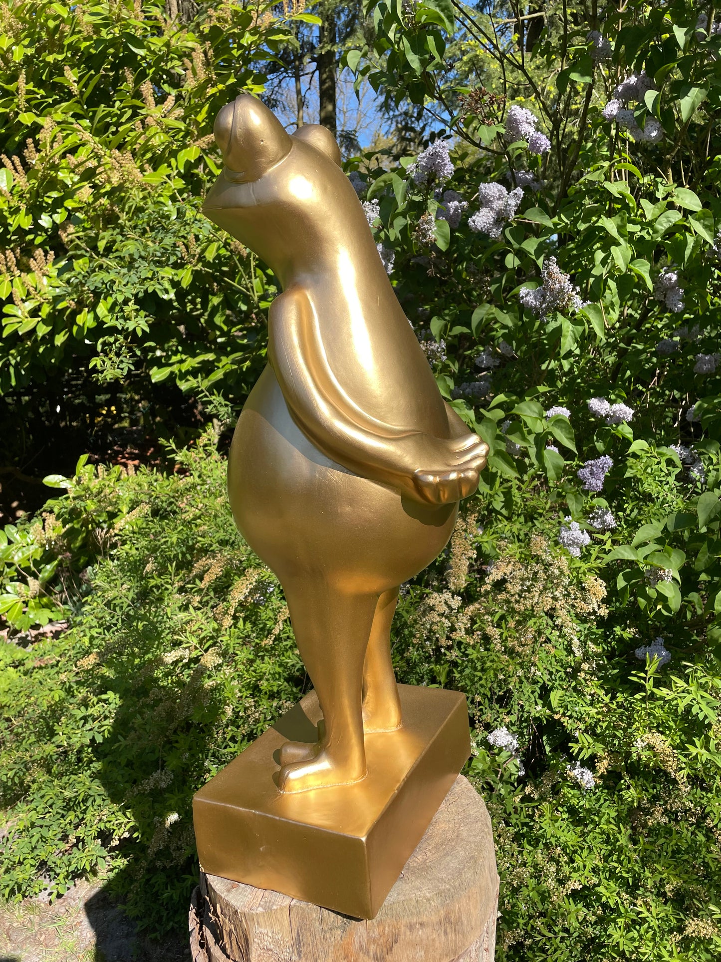 (Tuin)Beeld kikker goud, tuin, zen, zwembad, vijver yoga 80cm