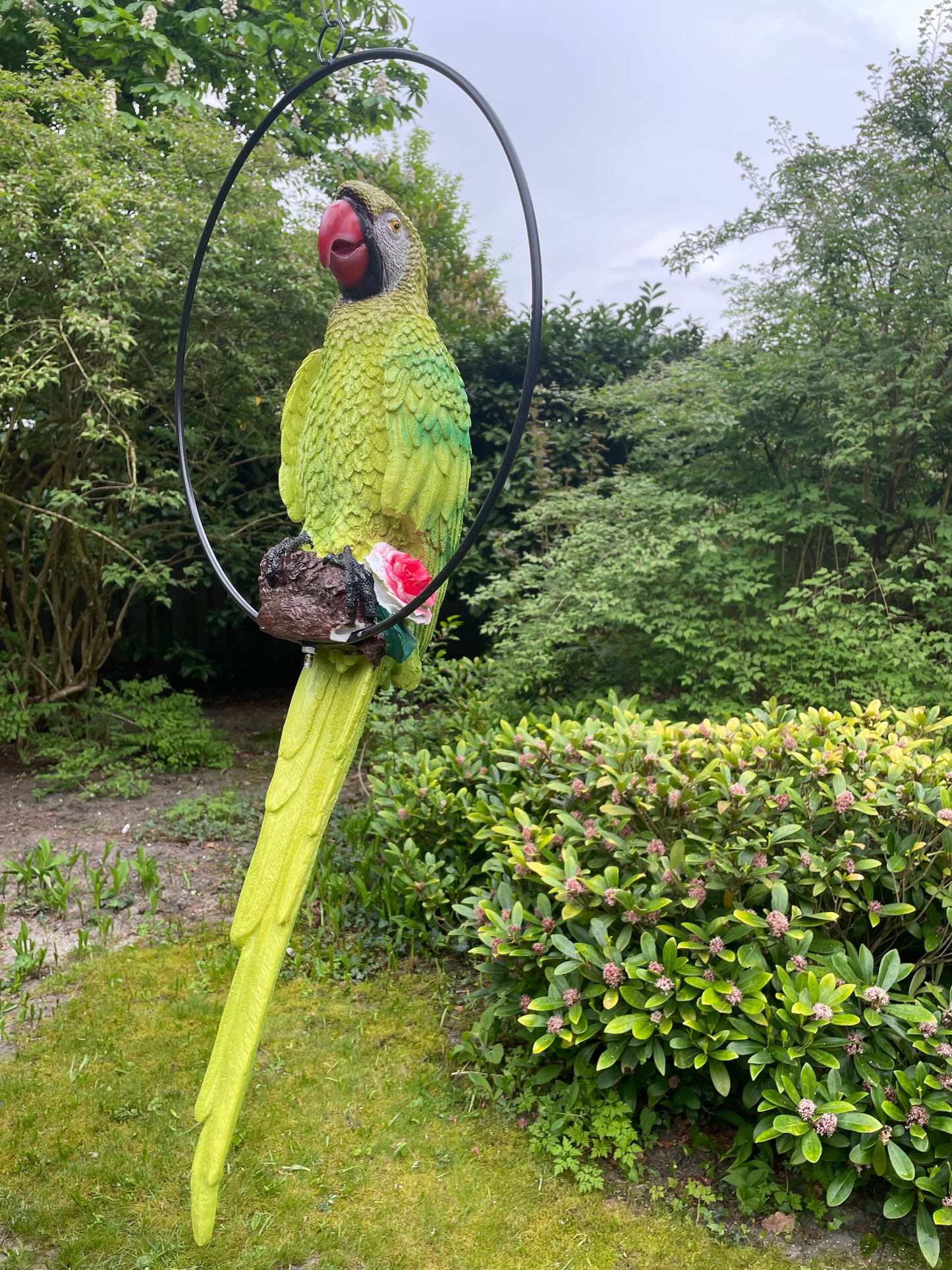 Beeld papegaai Groen tuin, zwembad, vijver, balkon 70cm