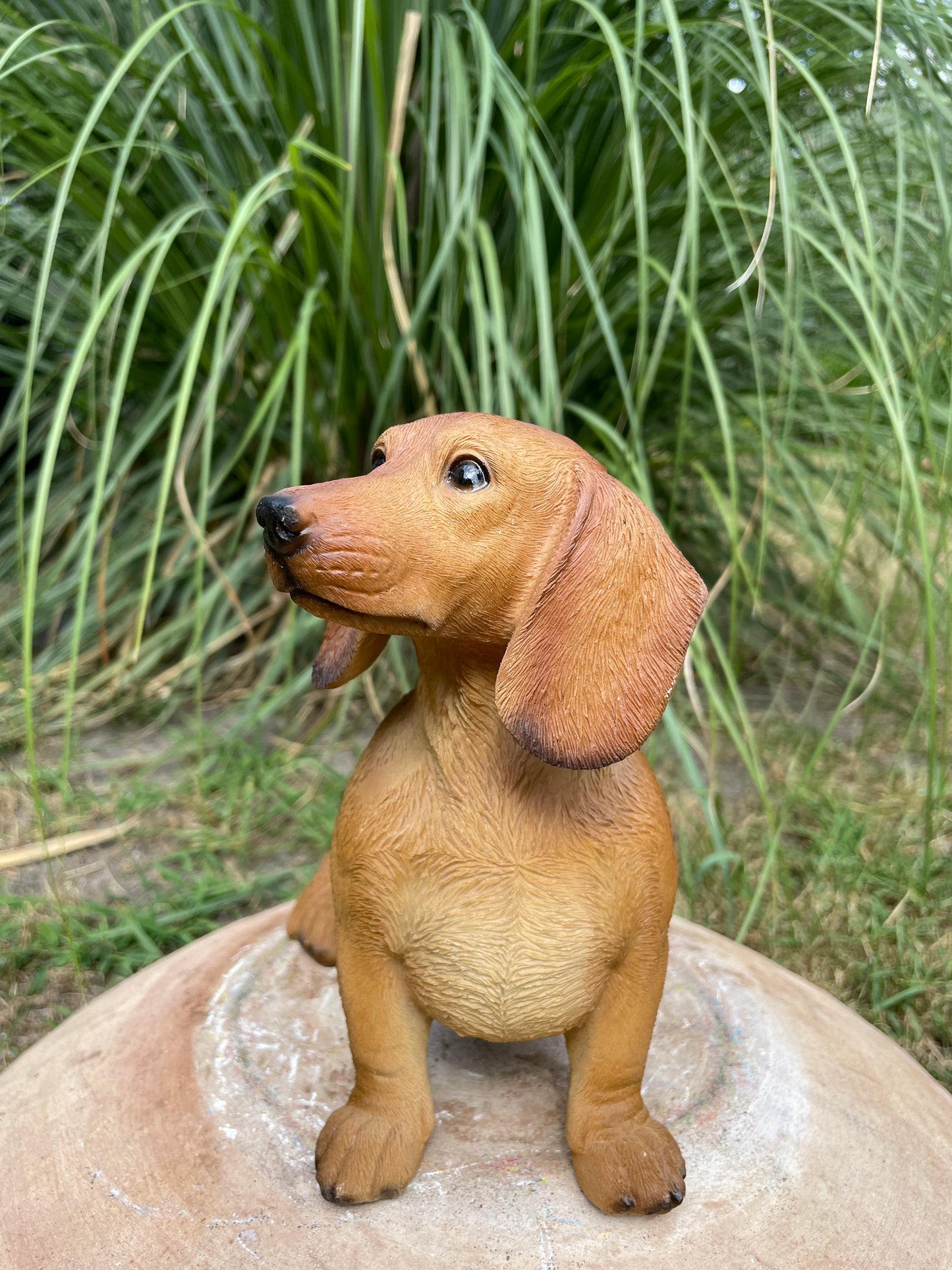 Beeld teckel, tekkel, zittend hond, tuin, gazon 30 cm