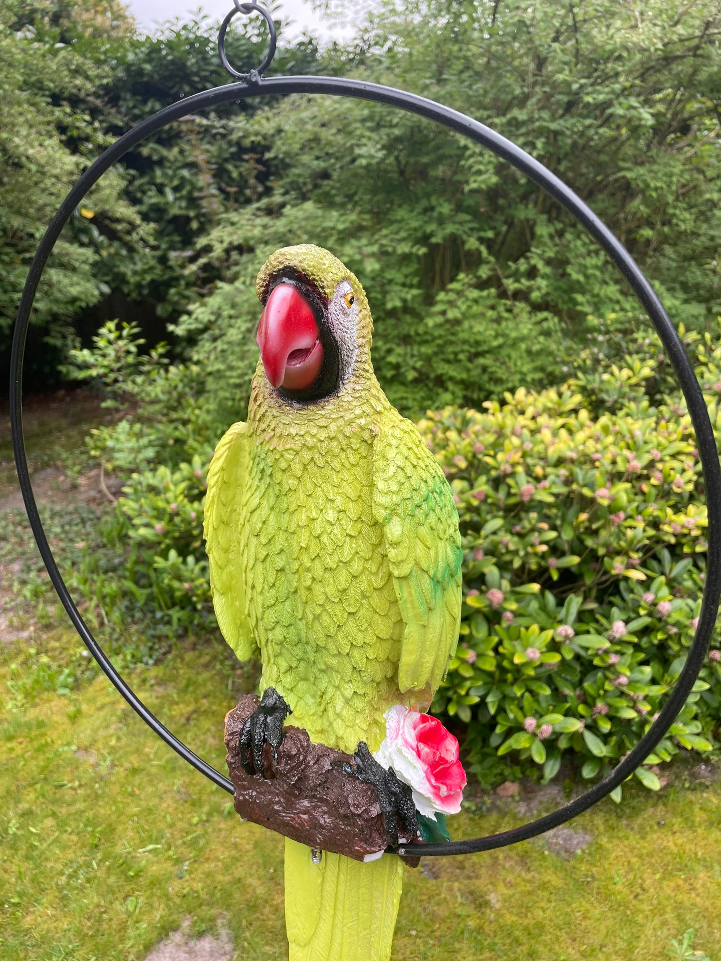 Beeld papegaai Groen tuin, zwembad, vijver, balkon 70cm
