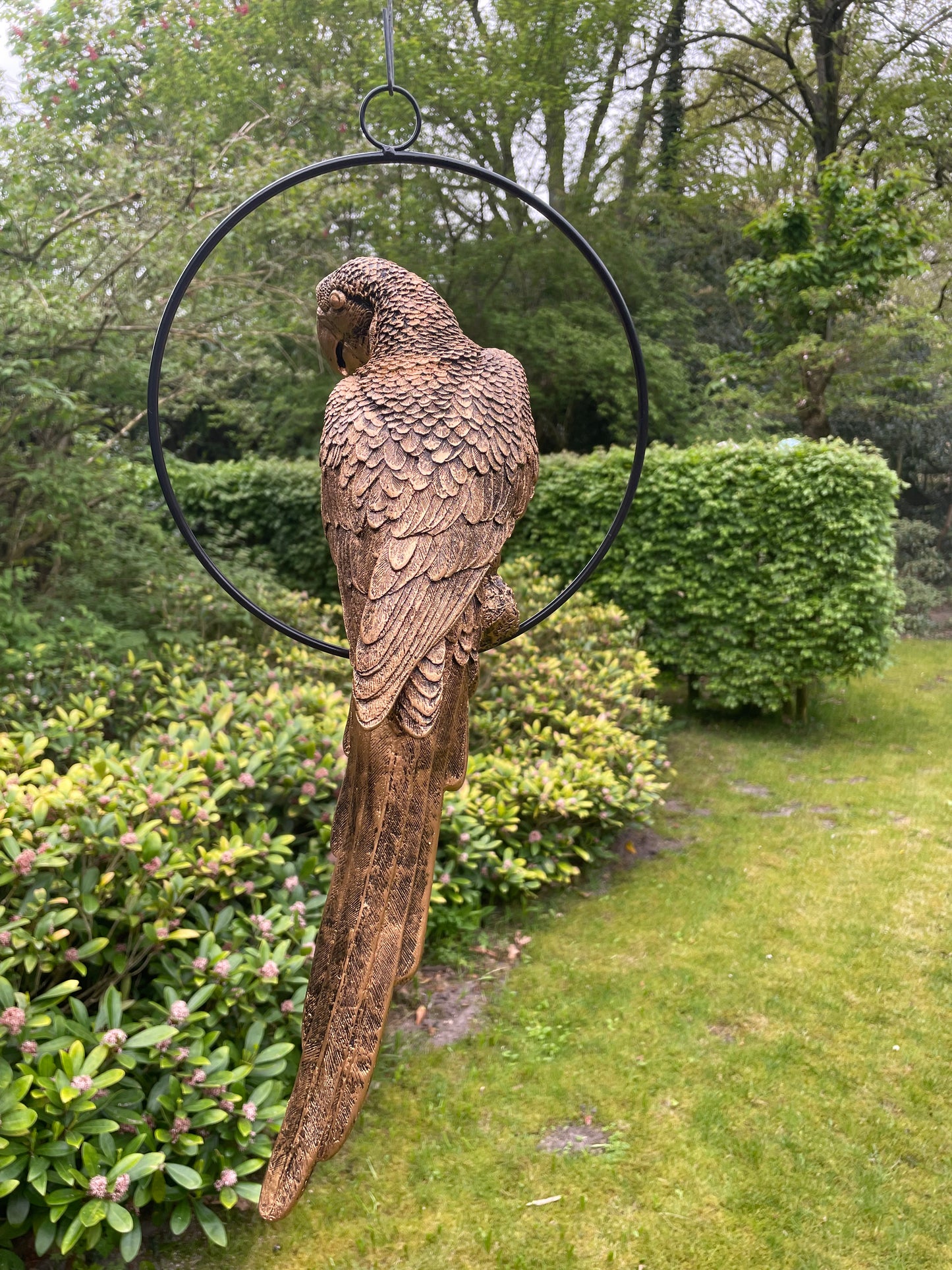 Beeld papegaai Goud, zwembad, vijver, tuin, balkon 50cm