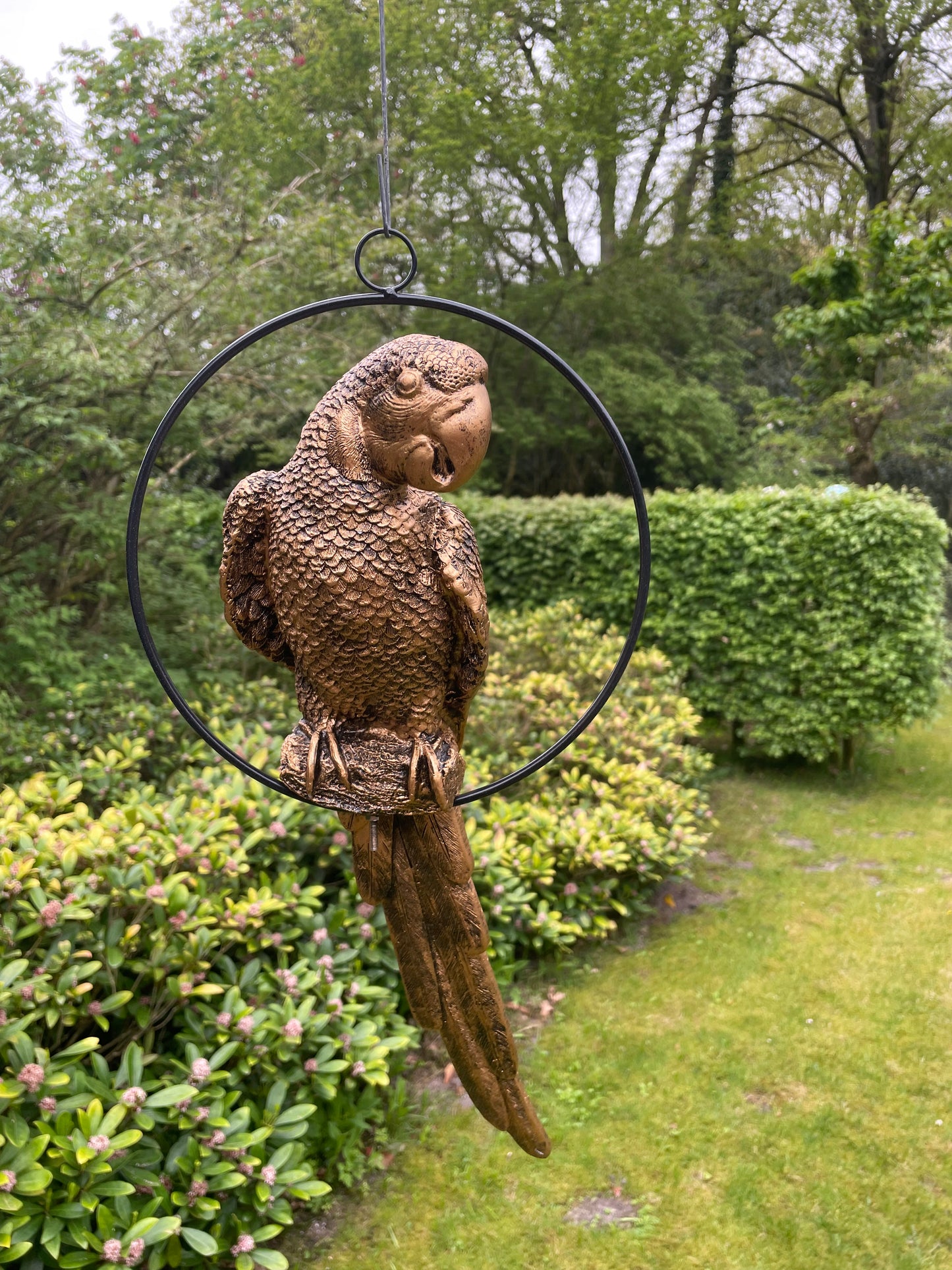 Beeld papegaai Goud, zwembad, vijver, tuin, balkon 50cm