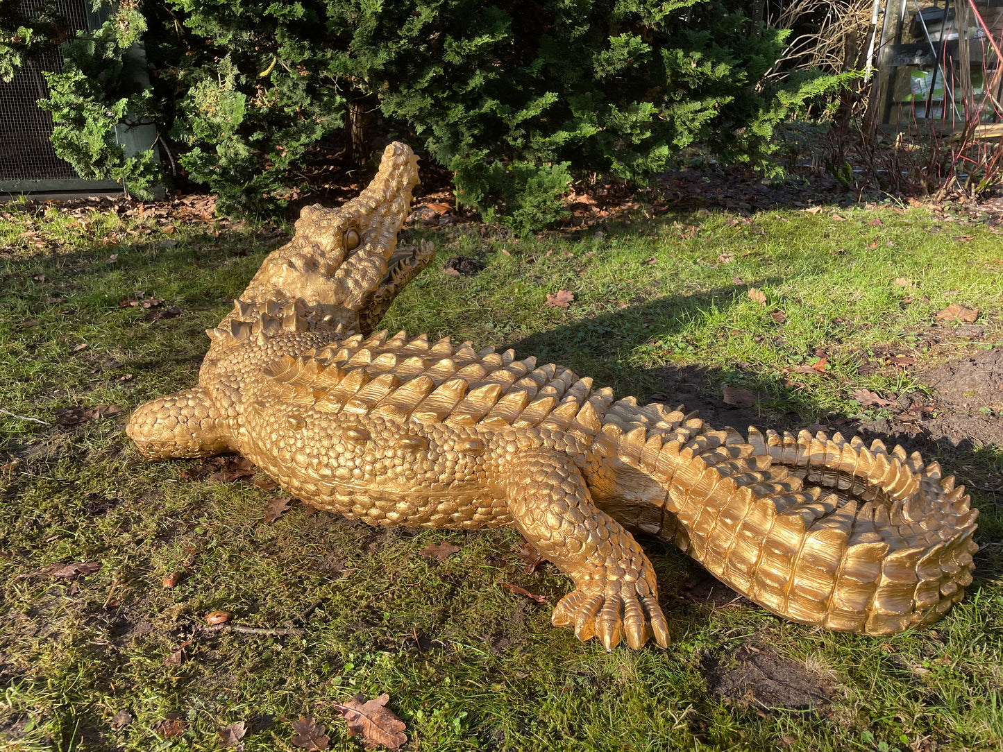 Beeld krokodil, goud, zwembad, vijver, boerderij 125cm